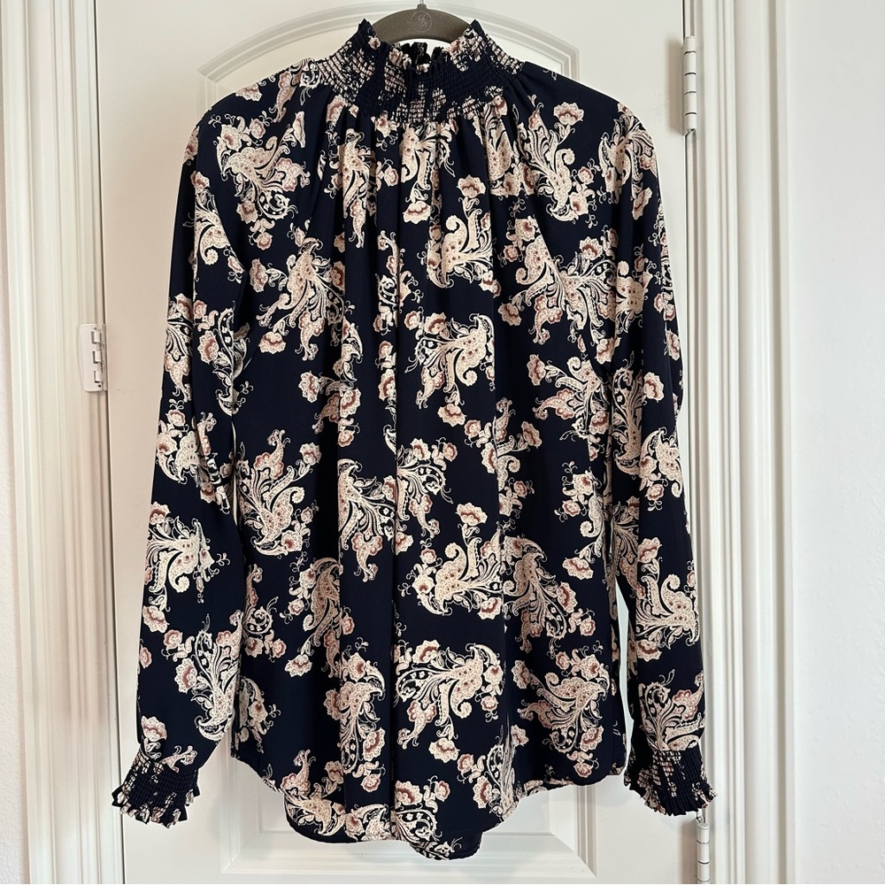 Leith Anthropologie Navy Print Top M